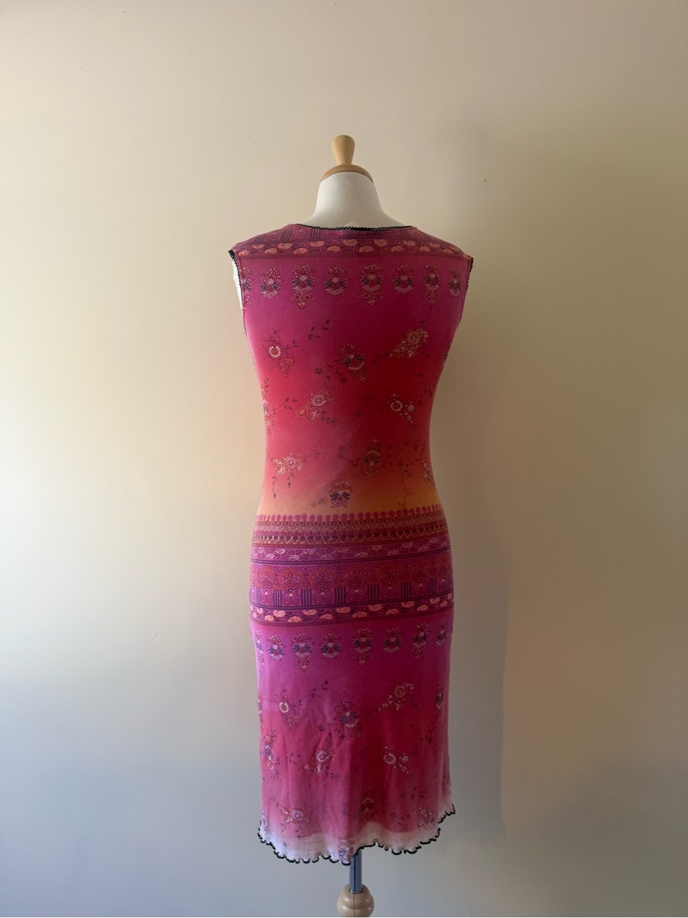 Le Château Y2K Pink Mesh Midi Dress Paisley Border Print Made in Canada - Picture 4 of 6